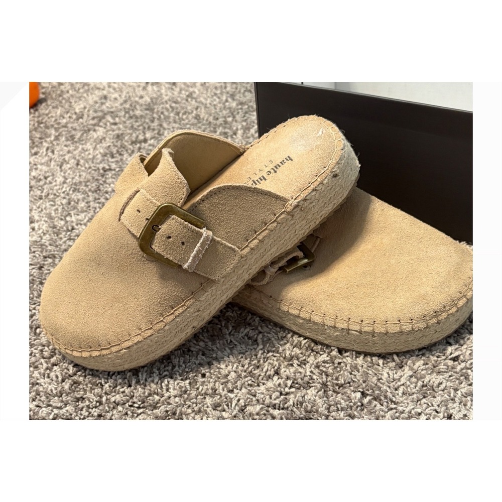 Haute Hippie Style Aria Suede Espadrille Mules Biscuit Tan Clogs Womens 7M